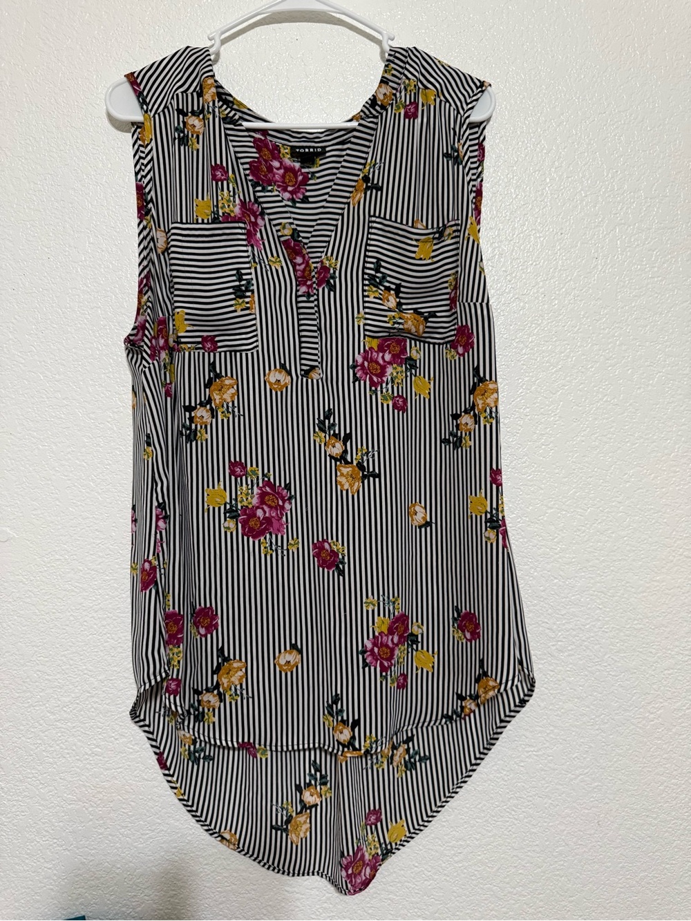 torrid Black & White Striped Sleeveless Camisole with Pink & Yellow Floral Print